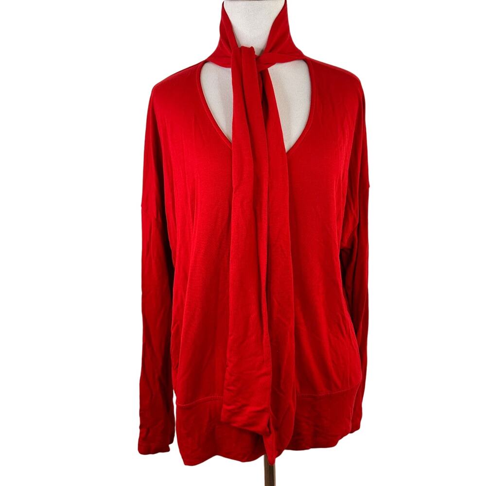 Cabi Red Tess Long Sleeve Bow Neck Tie Shirt Size Large